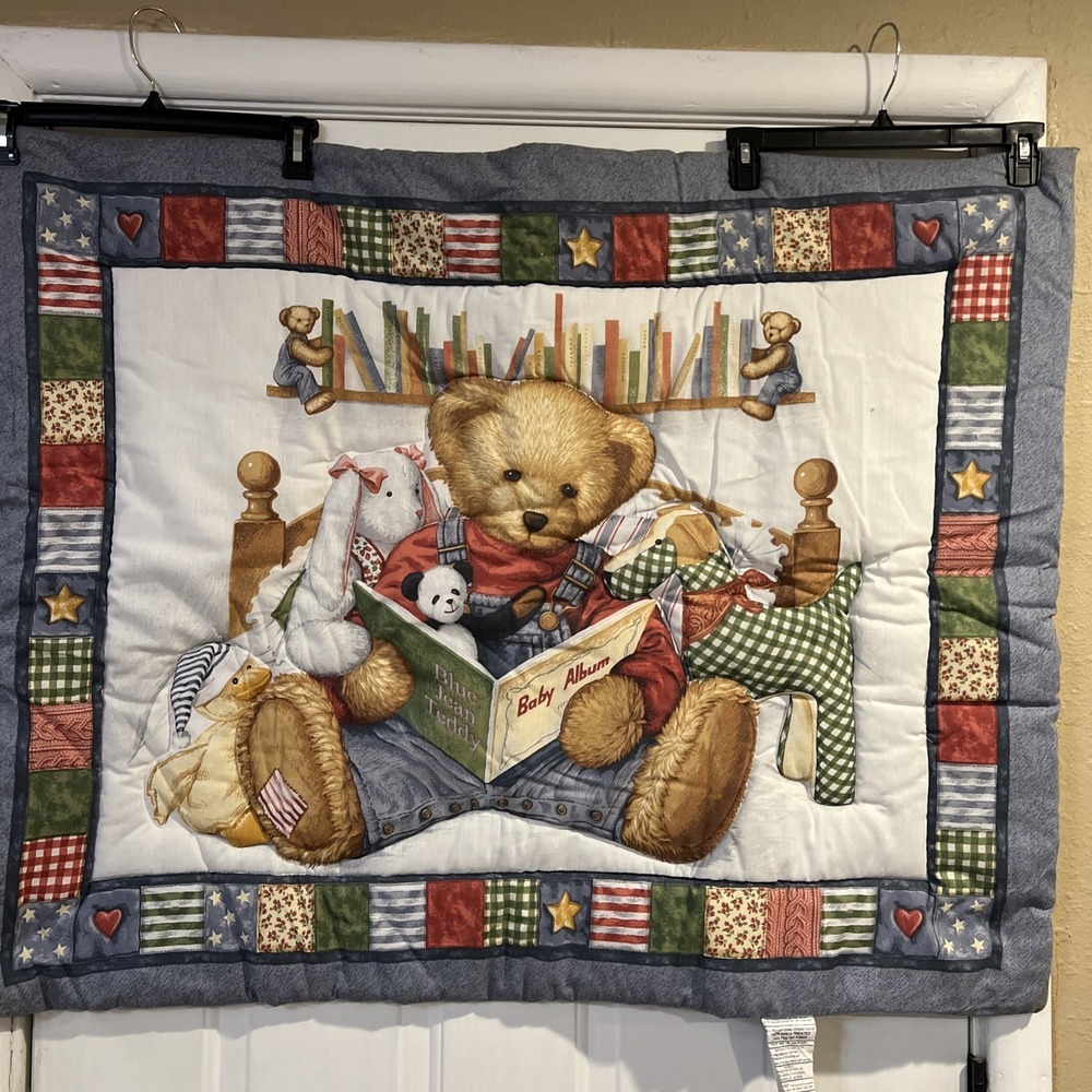 Blue Jean Teddy Bear Baby Comforter Crib Quilt Baby Albumn‎ Daisy Kingdom 42x32
